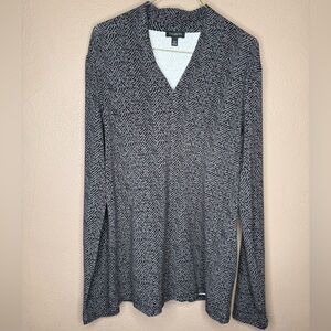 Talbots Black & Gray Geometric Long Sleeve Stretchy Pullover Top Size XS Indie